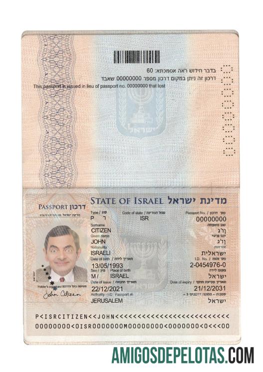 Passaporte de Israel 2021 presente modelo